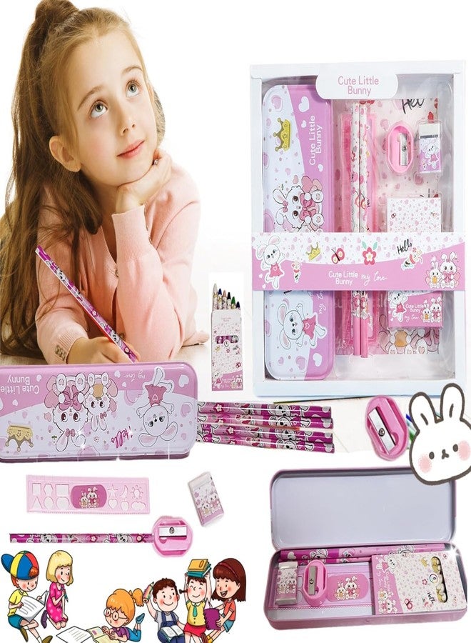 Parssufy® Stationery Set - 12 Pieces School Supplies Kit for Kids - Includes Pencil Case, Pencils, Ruler, Sharpener, Eraser, and Cryon Colors Return Gifting Kids, (Cute Little Bunny) - Image 2